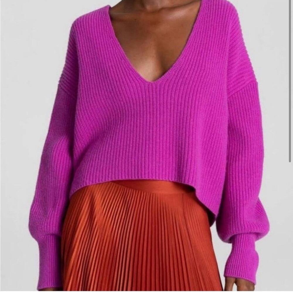 A.L.C. Melanie Orchid Purple Wool V-Neck Cropped Sweater